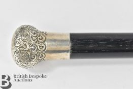 Ebonized Silver Topped Walking Cane