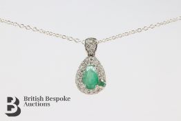 18ct White Gold Emerald and Diamond Pendant
