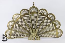 Highly Decorative 20th Century Peacock Style Brass Firescreen