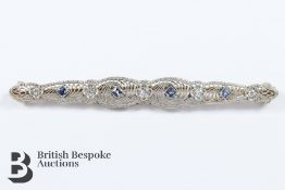 Yellow and White Gold Diamond and Sapphire Bar Brooch