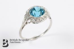 Blue Zircon and Diamond Ring