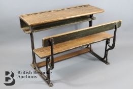 Child's Antique Double Desk and Bench Seat