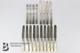 Ten Mother of Pearl Tea Knives and Set of Silver Knives and Forks