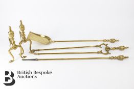 Edwardian Brass Fire Irons and Dogs