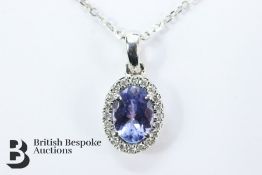 18k White Gold Tanzanite and Diamond Pendant