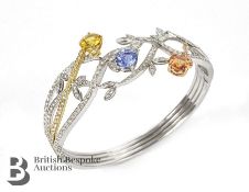 18ct White Gold Sapphire and Diamond-Hinged Bangle