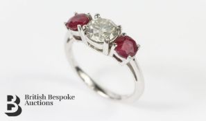 18ct White Gold Three Stone Ruby and Diamond Ring