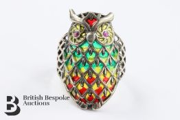 Silver Plique-à-jour Owl Ring