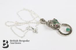 Silver and Emerald Panther Pendant
