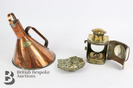 Brass Lamp, Dish and Copper Whistling Kettle
