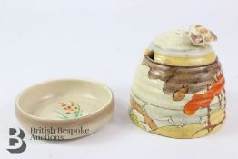 Clarice Cliff Honey Jar and Pin Dish