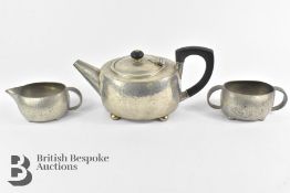Tudric Hammered Pewter Tea Trio