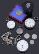 A collection of silver watches