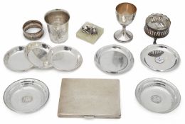 A collection of mostly Norwegian silver items to include a small late 19th century beaker