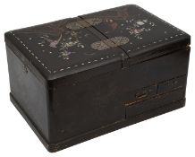 A Japanese Meiji period black lacquer and mother of pearl inlaid work box
