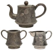 A Chinese export silver three piece bachelors tea service c.1900