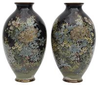 A pair of Japanese Meiji period silver wire cloisonne vases