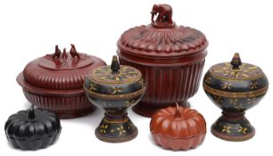 A collection of Burmese lacquer (Hsun-Ok) offering boxes and covers