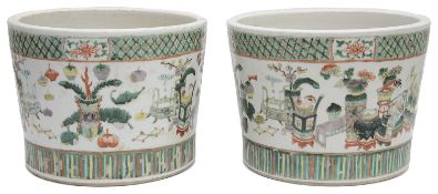 A pair of 19th century Chinese Qing Dynasty famille verte jardiniere