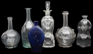 A selection of mostly 19th century Norwegian probably Gjovik soda glass carafes and other glass