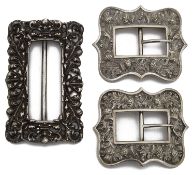 A pair of Victorian Scottish silver shoe buckles and a late Victorian silver buckle