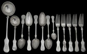 Late 19th century Austro-Hungarian .800 silver fiddle pattern flatware