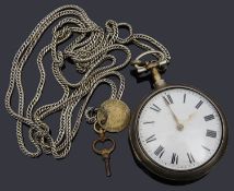 A George III silver pair cased open faced pocket watch