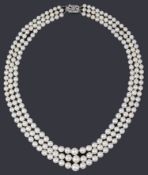 A three row cultured pearl necklace