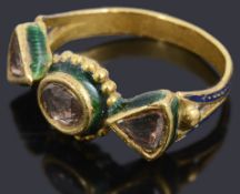 An Indian diamond and enamel Kundan-Meena ring,