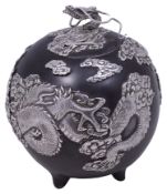 A Japanese Meiji period iron and silver koro