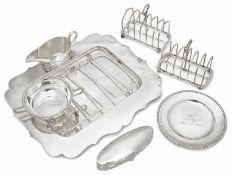 An Italian .800 twin handled silver bowl and stand; others