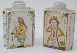 A pair of late 19th Century Delft tea canister
