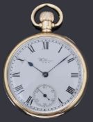 A 9ct gold Waltham open faced top wound pocket watch,