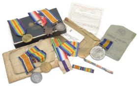 Two First World War medal groups and a folding Trench Map of Roclincourt