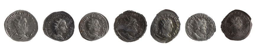 Seven mid to late 3rd century AD Imperial Roman silver and silvered Antoninianii first Mediolanum
