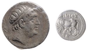 Baktria, Euthydemos I Silver Tetradrachmc. 225-195 BC. Diademed middle-aged head right / Herakles