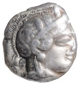 Athens, Silver Tetradrachm, After 449 BC.Helmeted head of Athena facing right / AOE, Owl standing