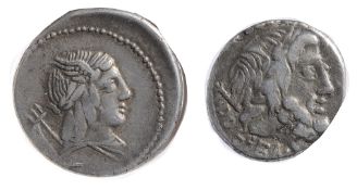 L. Julius Bursio Silver Denarius85 BClaureate, winged, and draped bust of Vejovis right; to left,