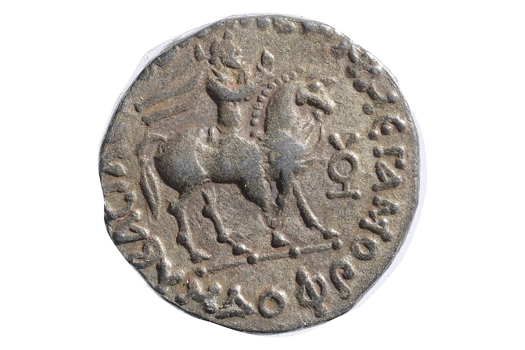 Indo-Scythian Kings of Bactria, Azes II Silver Tetradrachm.c 35 BC-5 AD.King on horseback riding - Image 1 of 2
