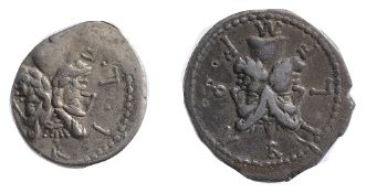 M. Furius L. F. Philus Silver Denariusc. 120 BCM FOVRI L F, laureate head of Janus / Roma standing