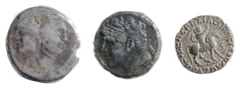 Sicily, Sextus Pompey AE As c 42-38 BC Laureate janiform head of Pompey the Great / Prow of galley