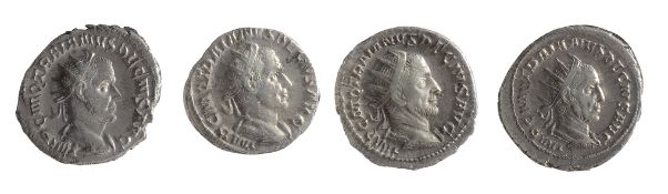 Four mid 3rd century AD Imperial Roman silver and Antoninianii from the reign of Trajan
