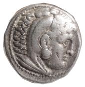 Alexander III Silver Tetradrachm320-290 BCHead of Herakles facing right, wearing a lion-skin