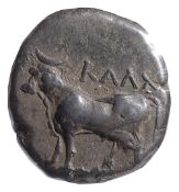 Bithynia, Kalchedon Silver drachmearly 4th century BCBull standing left on ear of coin with KAAX