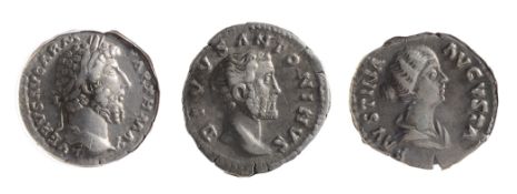 Three 2nd century AD Imperial Roman silver denarii first Lucius Verus, Rome, 161/162 AD L VERVS