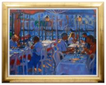 John Mackie (Scottish, b.1953)'Venetian restaurant', oil on canvas