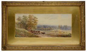 British School (19th c) 'Corn fields', watercolour on paper, framed