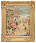 A mid 19th century needlework bibilcal tapestry depicting Ruth and Boaz