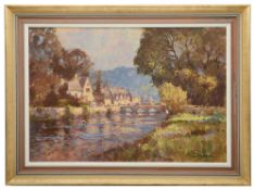 John Neale (English School, 20th Century) 'Fishing by the river'