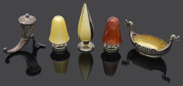 Norwegian David Andersen silver-gilt and guilloche enamel salts;others